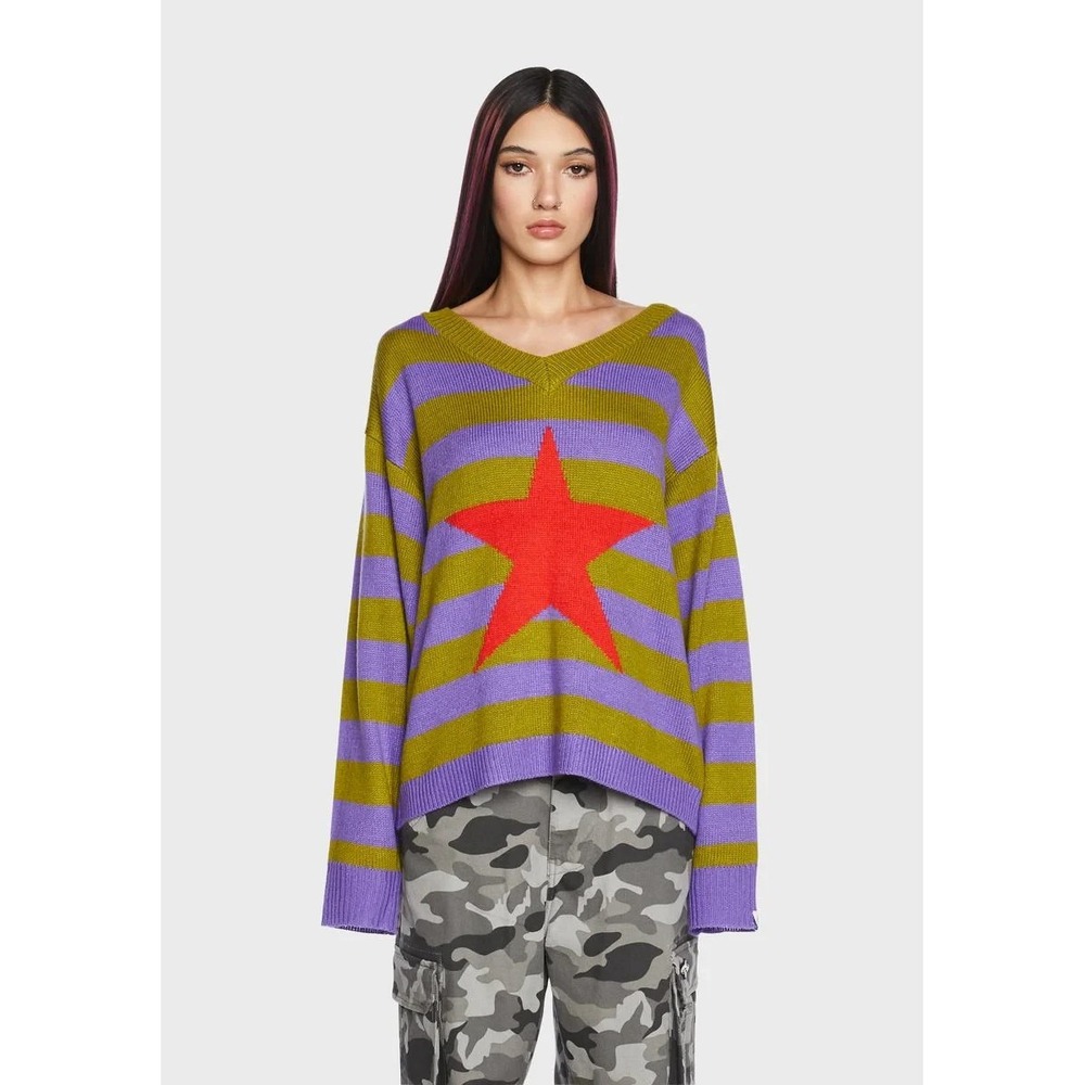 Basic Pleasure Mode Striped Star Sweater sz 10 Dolls Kill Urban Outfitters